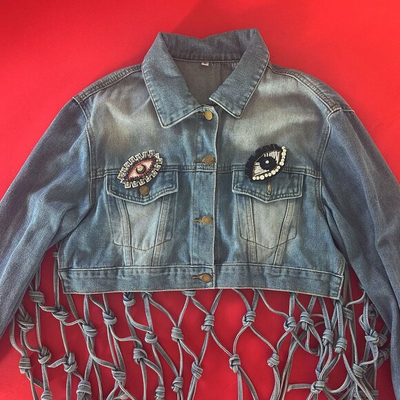 Unique Upcycled Denim Jacket, Street Style, Harajuku, Casual, Oversized, Size S - Picture 7 of 11
